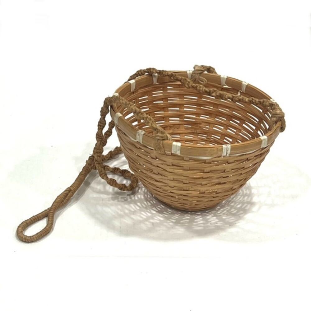 Vintage Rattan woven hanging plant basket natural